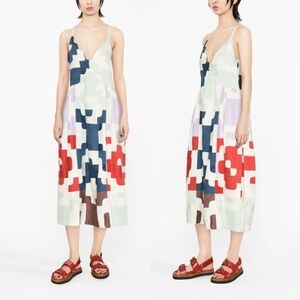 SEA NEW YORK Cari Cotton Midi Dress XS Quilted Patchwork